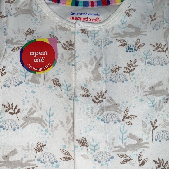 NWT Magnetic Me Meadow Rabbits Cream and Brown Footie 6-9M Hare & Tortoise - Picture 2 of 9